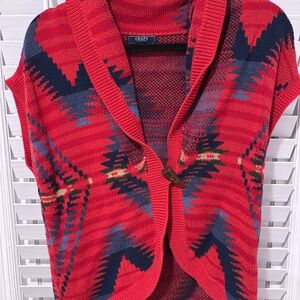 Chaps Red and Blue Geometric Cardigan Sweater